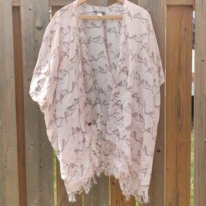 BEAUTIFUL ROOTS Canada Cardigan Flowy Tassels One Size Birds on Branches Pattern